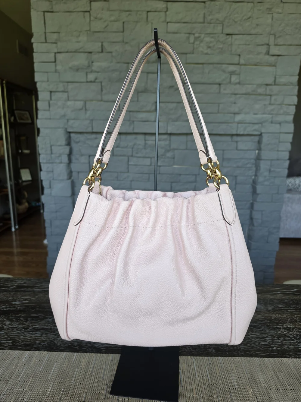 Coach Pale Pink Pebbled Leather Shoulder Bag